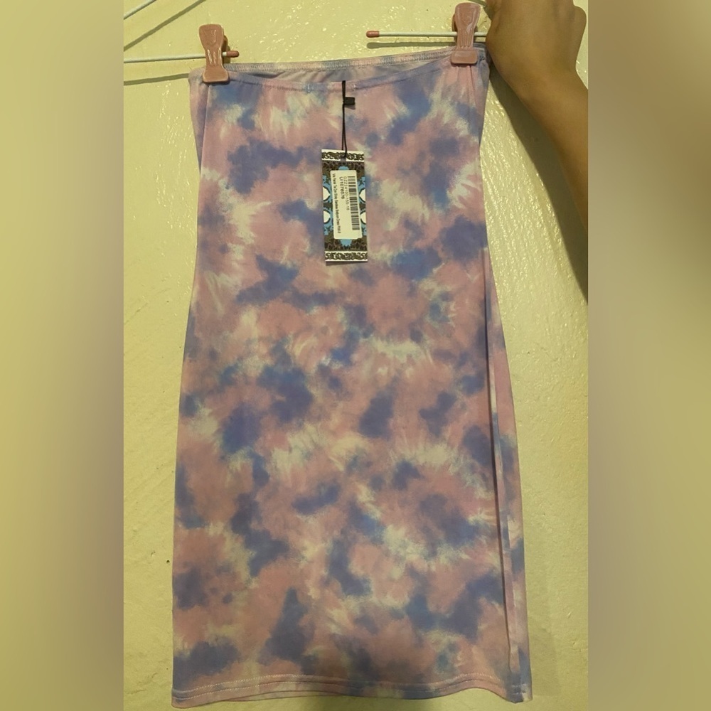 Boohoo Mia pastel tie dye slinky bandeau bodycon dress
